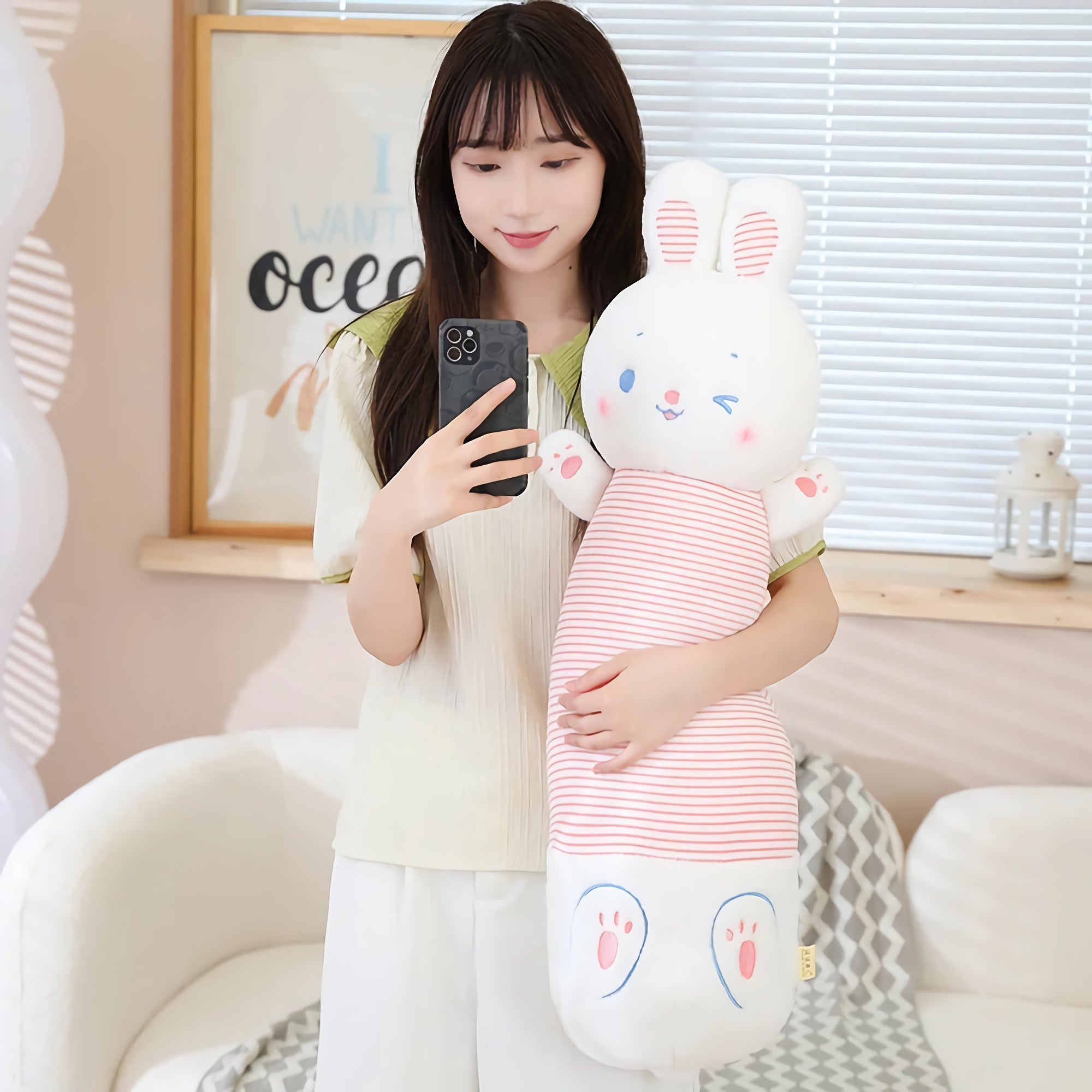 Striped Bunny Plush Pillows - Hops and Pops - Cute - Plushies - Kawaii - Rabbit Plush - Stuffed Animals