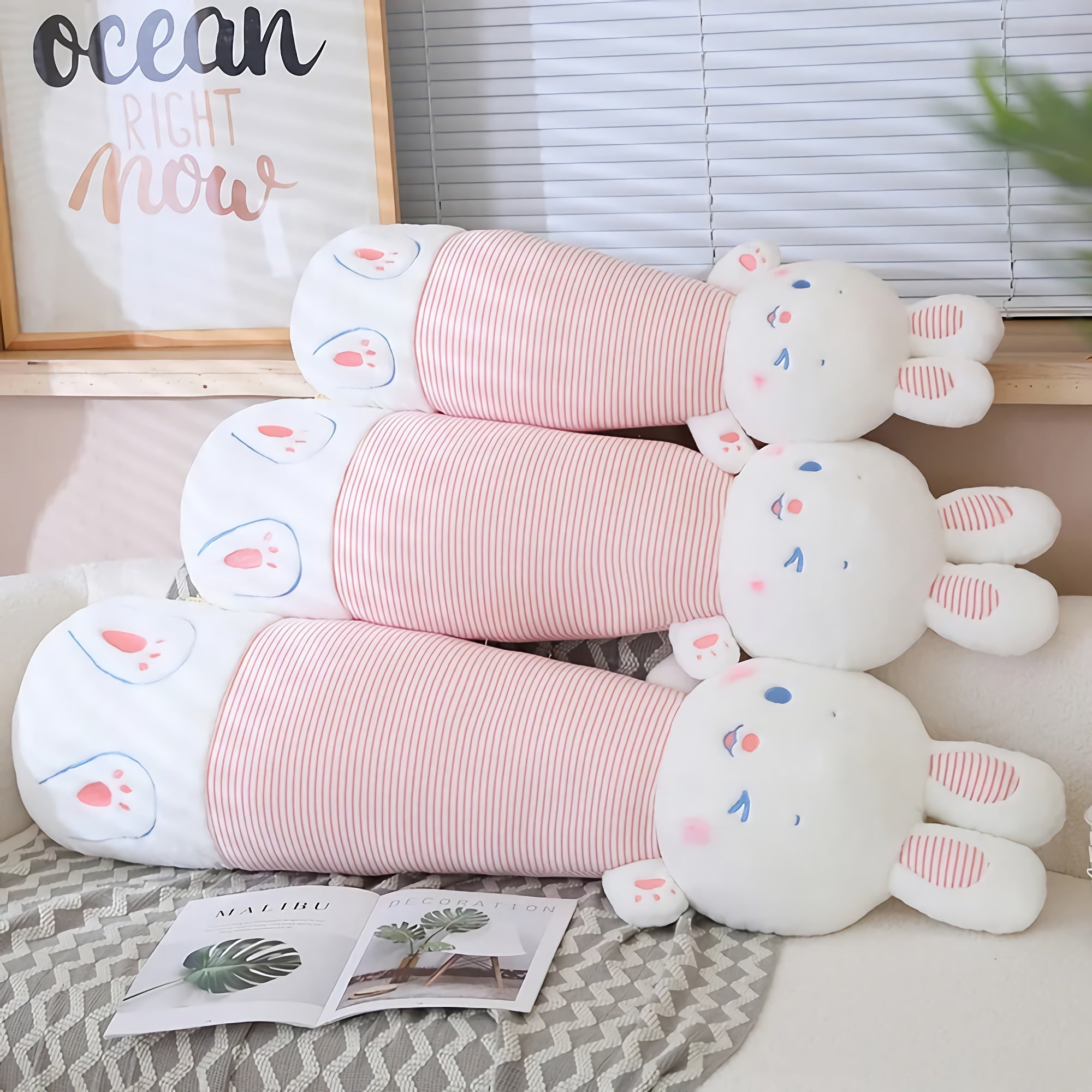 Striped Bunny Plush Pillows - Hops and Pops - Cute - Plushies - Kawaii - Rabbit Plush - Standing Plush