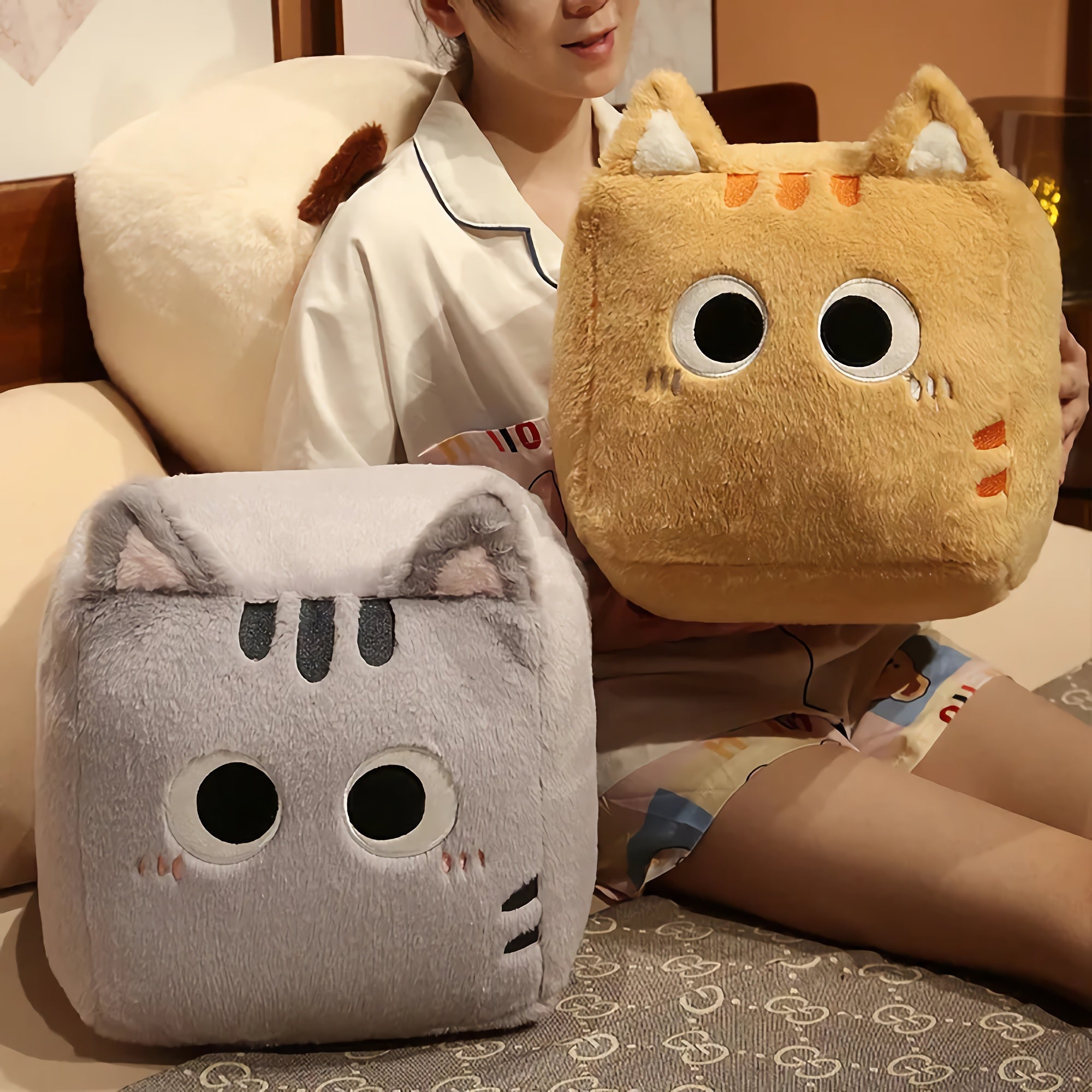 Tofu Cat Plushies - Soft & Squishy Cube Companions - Hops and Pops - Cute - Plushies - Kawaii - Cat Plush - Relaxed Plush