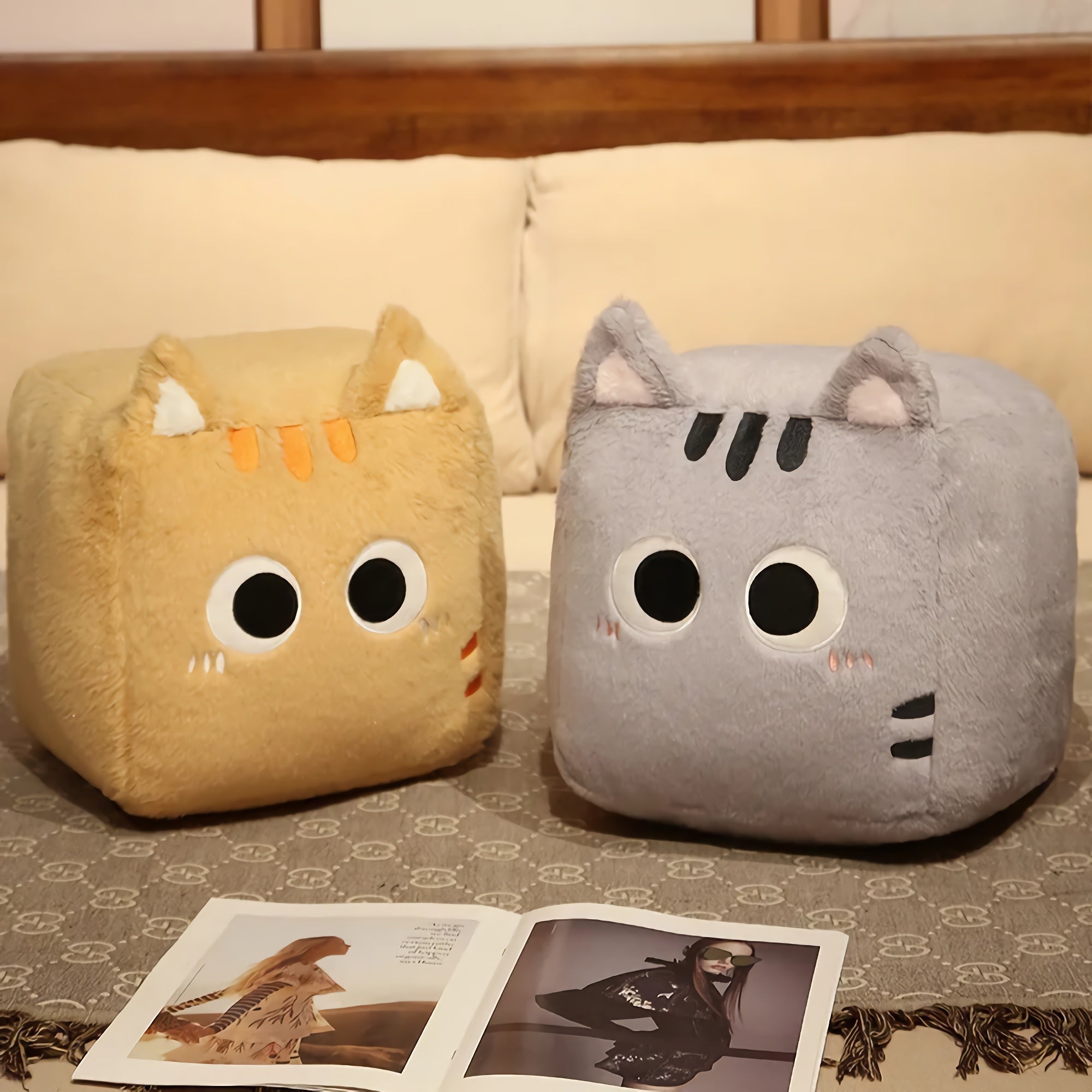 Tofu Cat Plushies - Soft & Squishy Cube Companions - Hops and Pops - Cute - Plushies - Kawaii - Cat Plush - Stuffed Animals
