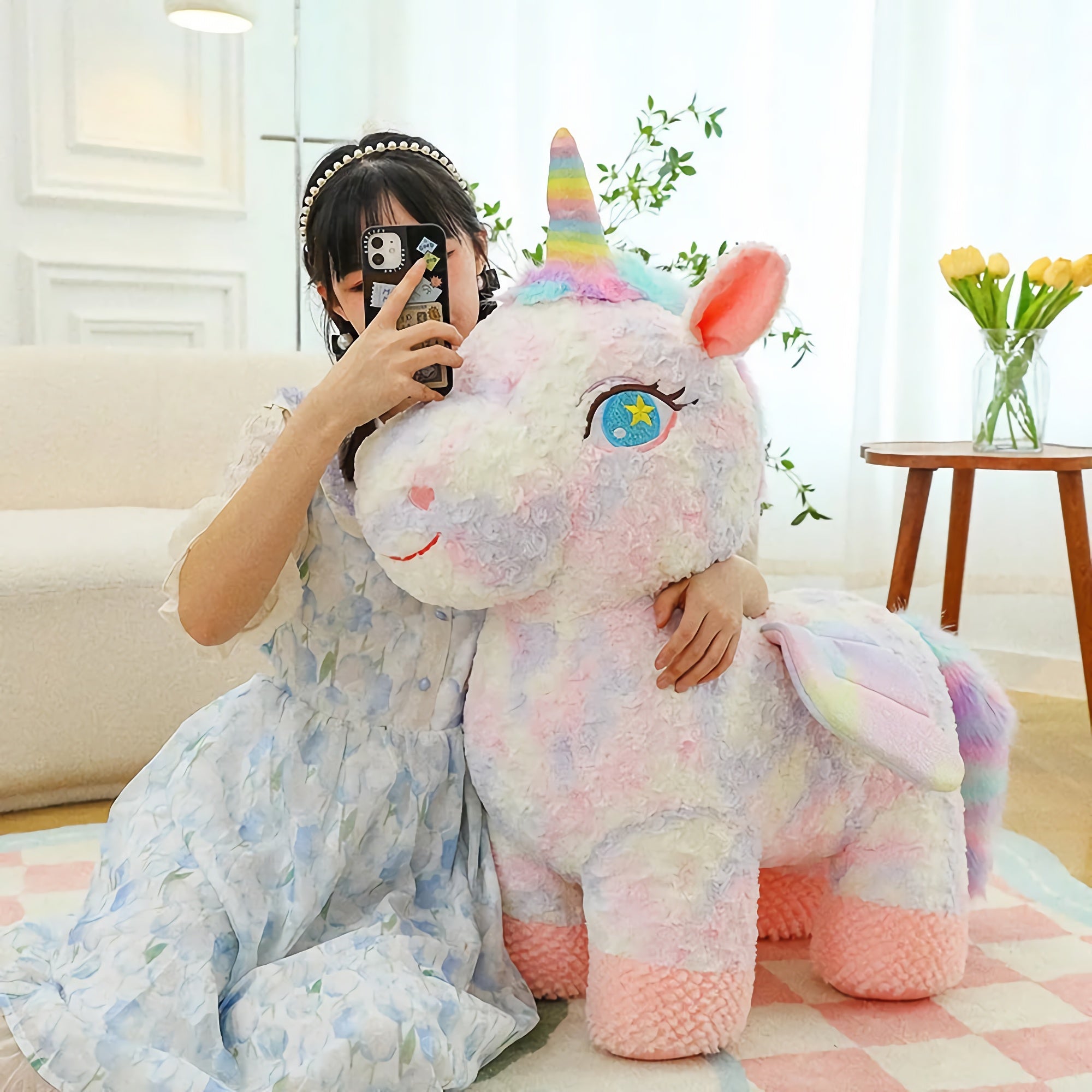 Whimsy Puff Pals, Fluffy Unicorn & Lamb Companions - Hops and Pops - Cute - Plushies - Kawaii - Unicorn Plush - Sheep Plush - White - Pink
